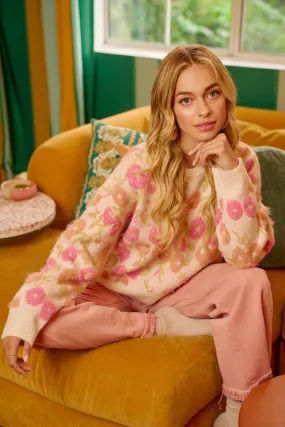 IP8563S-02 | TOWEL TEXTURE FLORAL PATTERN SWEATER KNIT TOP Work Ready