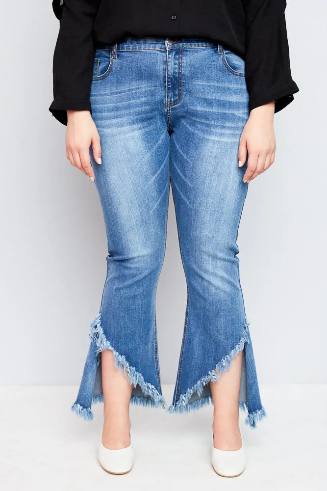 Frayed Distressed Denim Flare Jeans Stylish Fit All Use