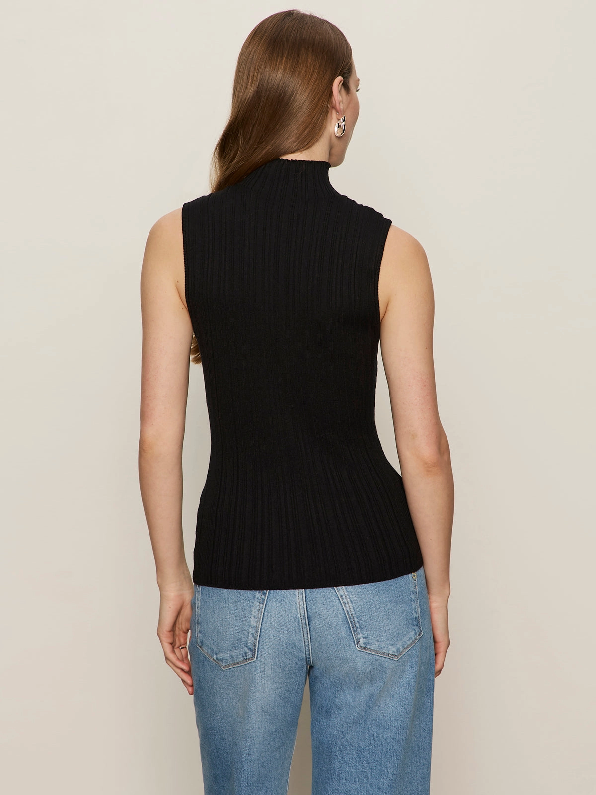 Flattering Drapes Ribbed Funnel Neck Top Black