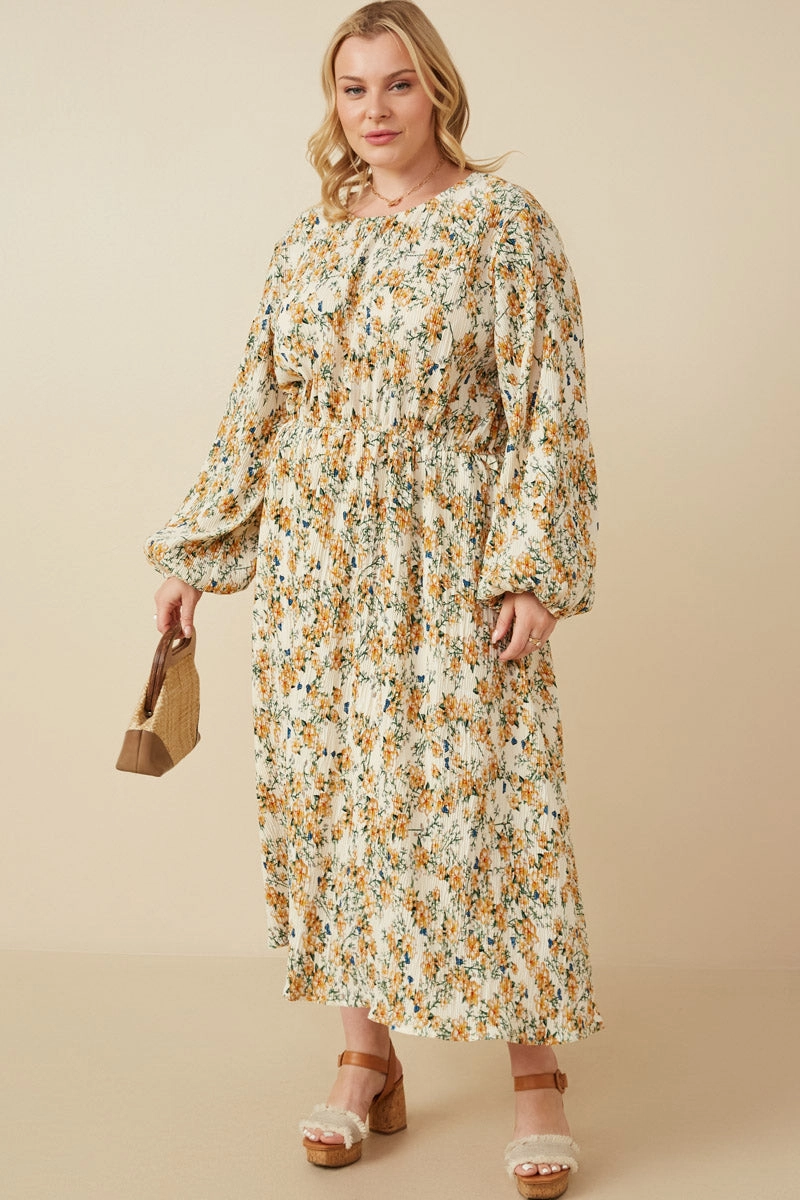 Botanical Print Puffed Long Sleeve Dress Lounge Mood