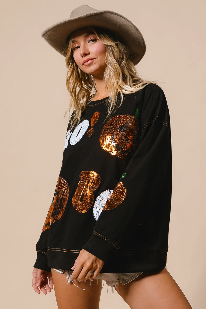 No Fuss IT1508G-18 | HALLOWEEN THEME SEQUIN EMBROIDERIES PULLOVER