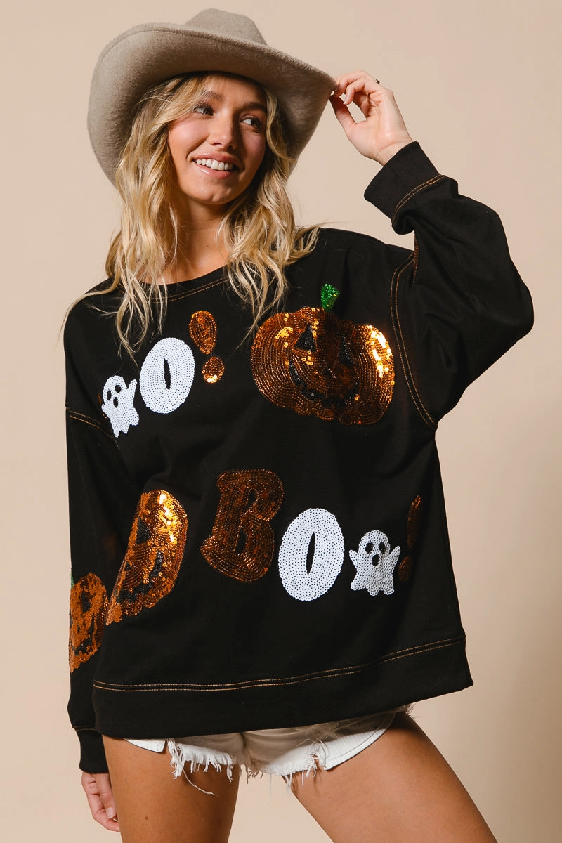 IT1508G-18 | HALLOWEEN THEME SEQUIN EMBROIDERIES PULLOVER Easy Movement