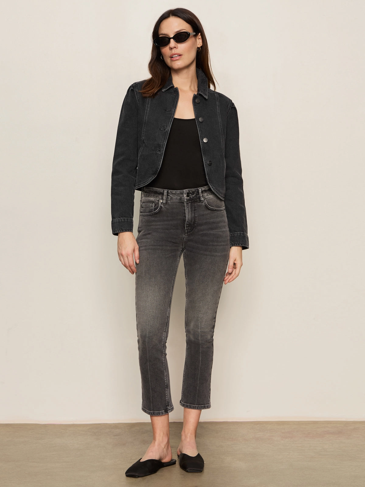 Flexible Waist Astra Kick Crop Jean Washed Black Denim