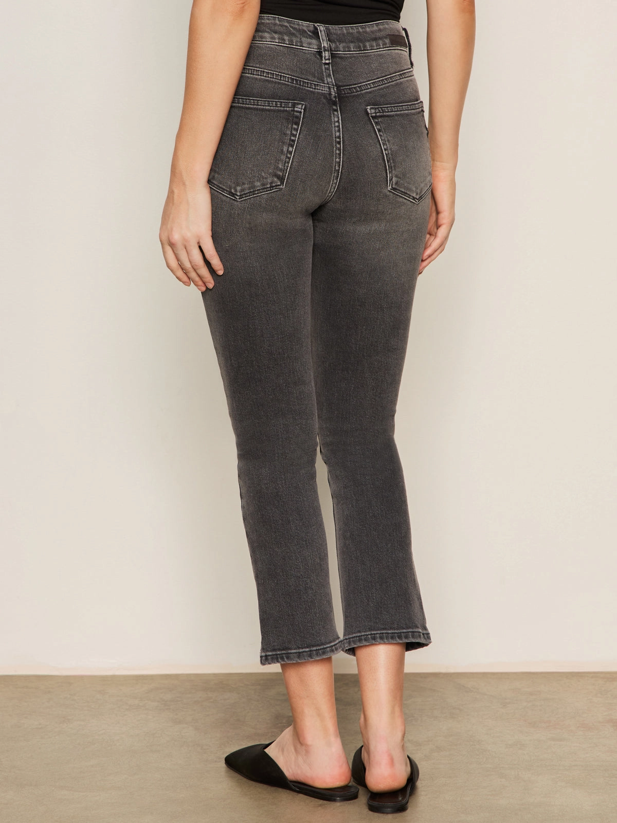 Flexible Waist Astra Kick Crop Jean Washed Black Denim