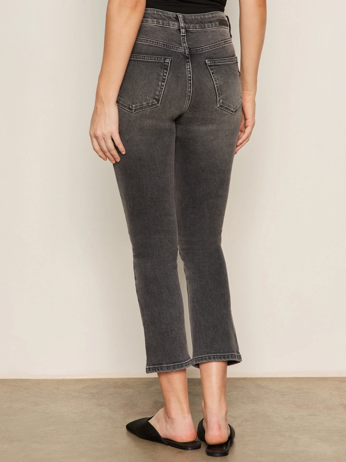 Flexible Waist Astra Kick Crop Jean Washed Black Denim