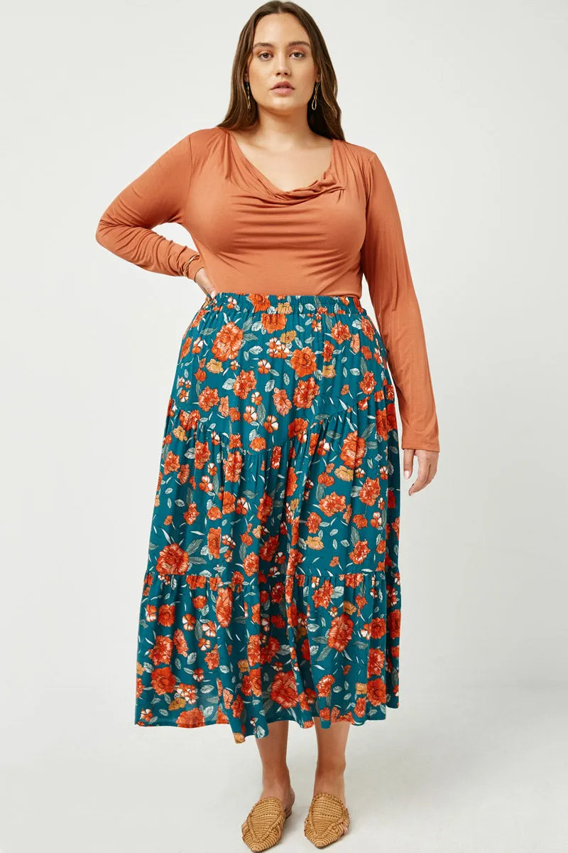 Casual chic Floral Elastic Waist Midi Skirt
