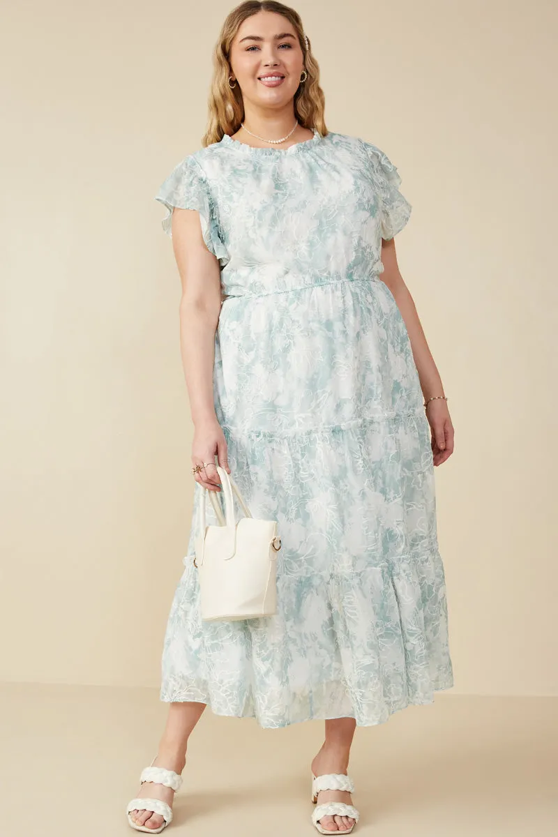 Front-Pocket Floral Embroidered Printed Mesh Ruffled Tank Dress