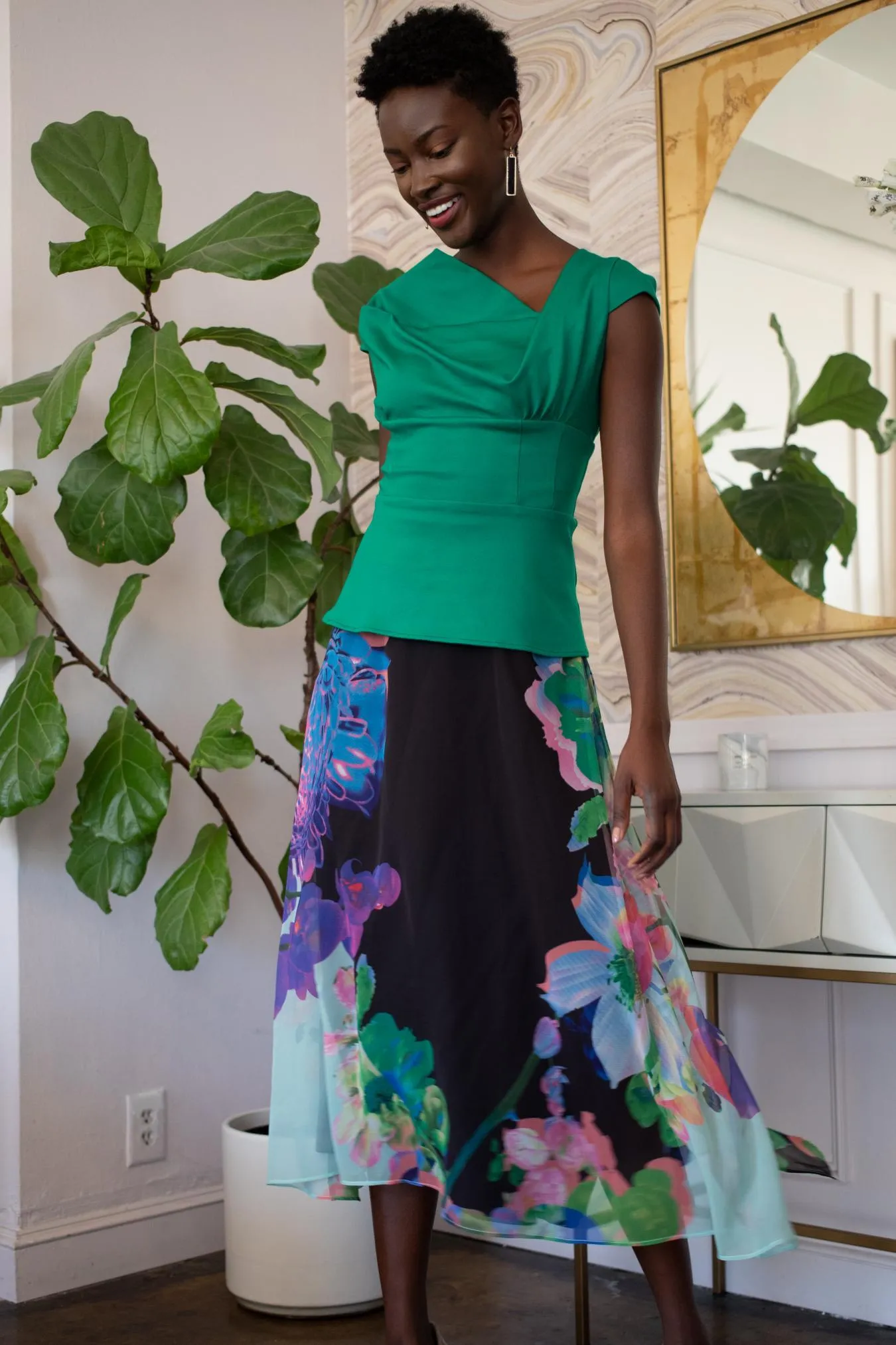 Floral Midi Skirt - Orchid Bloom Mini length