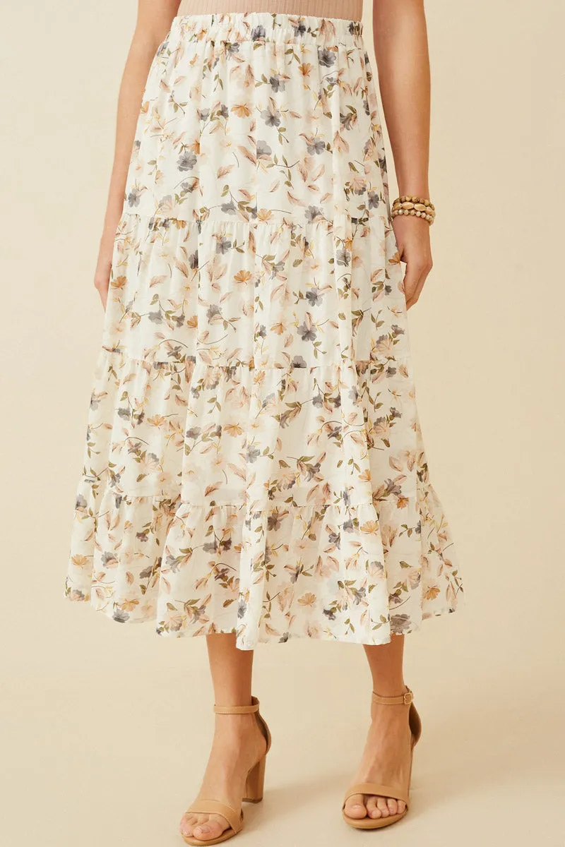 Wool blend On The Go Floral Tiered Chiffon Skirt