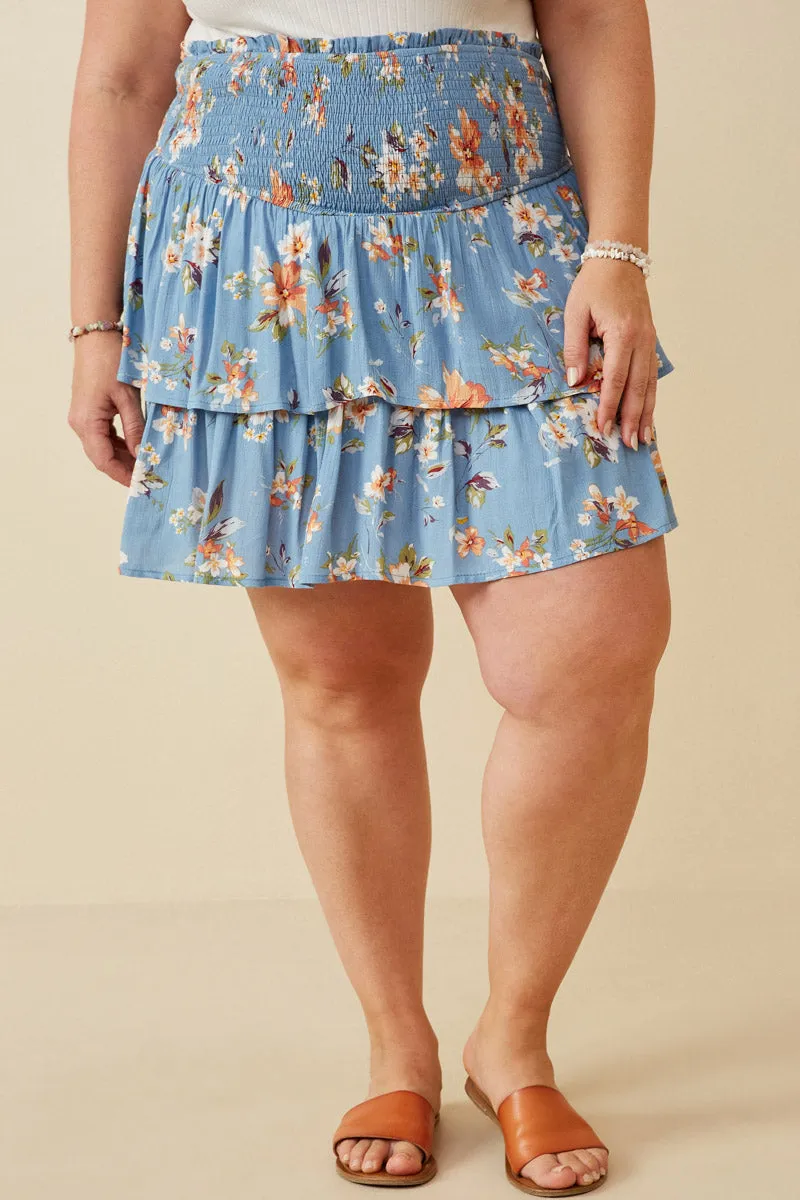 Floral Tiered Skirt With Smocked Panel Waist Work Ready