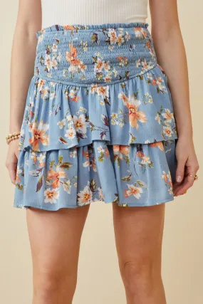 Floral Tiered Skirt With Smocked Panel Waist Office Chic
