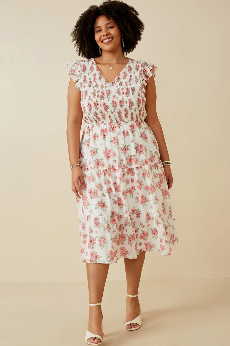Floral Chiffon Smocked Tank Dress Contrasting Detail Resort Ready
