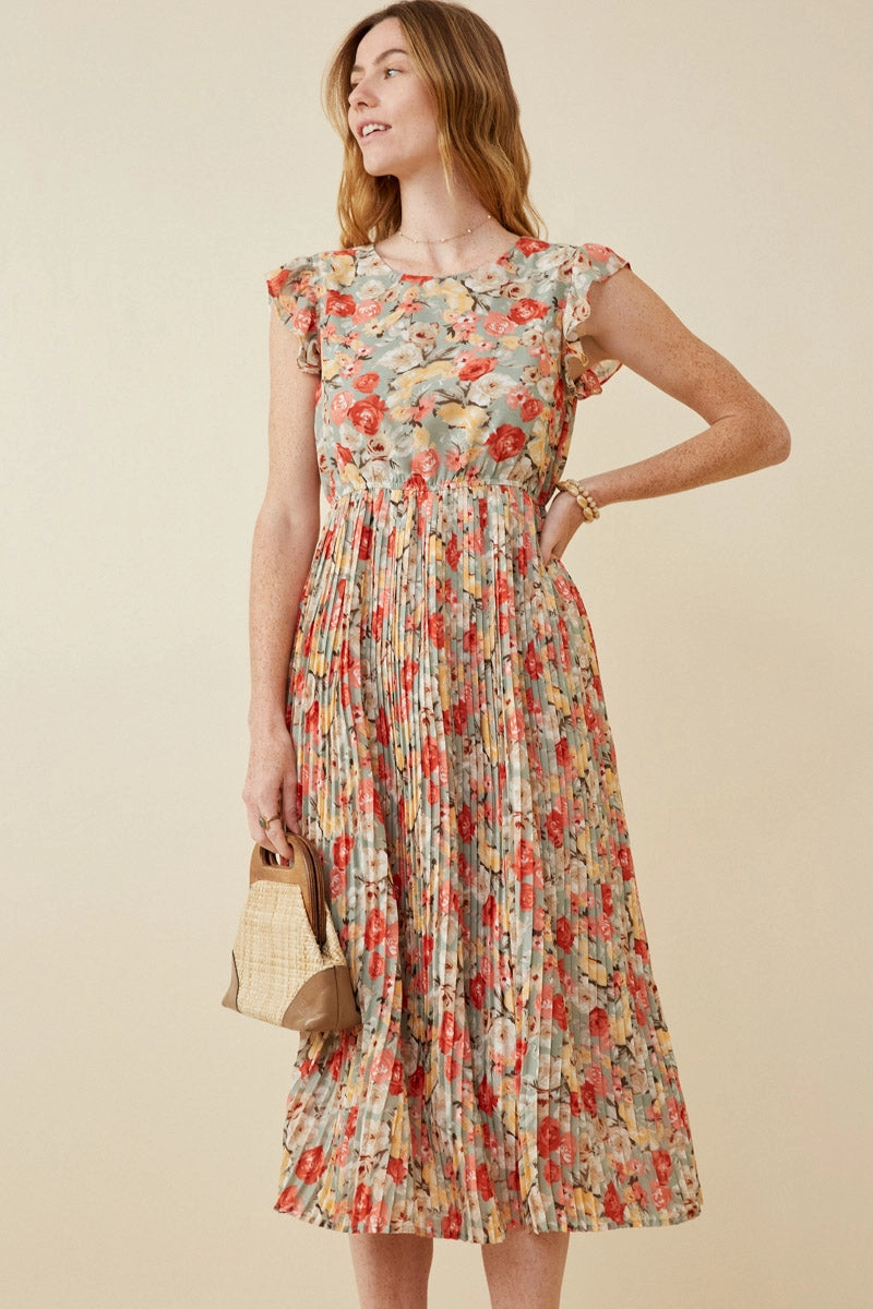 Floral Pleated Skirt Ruffle Tank Dress Work Vibe Fit Mood