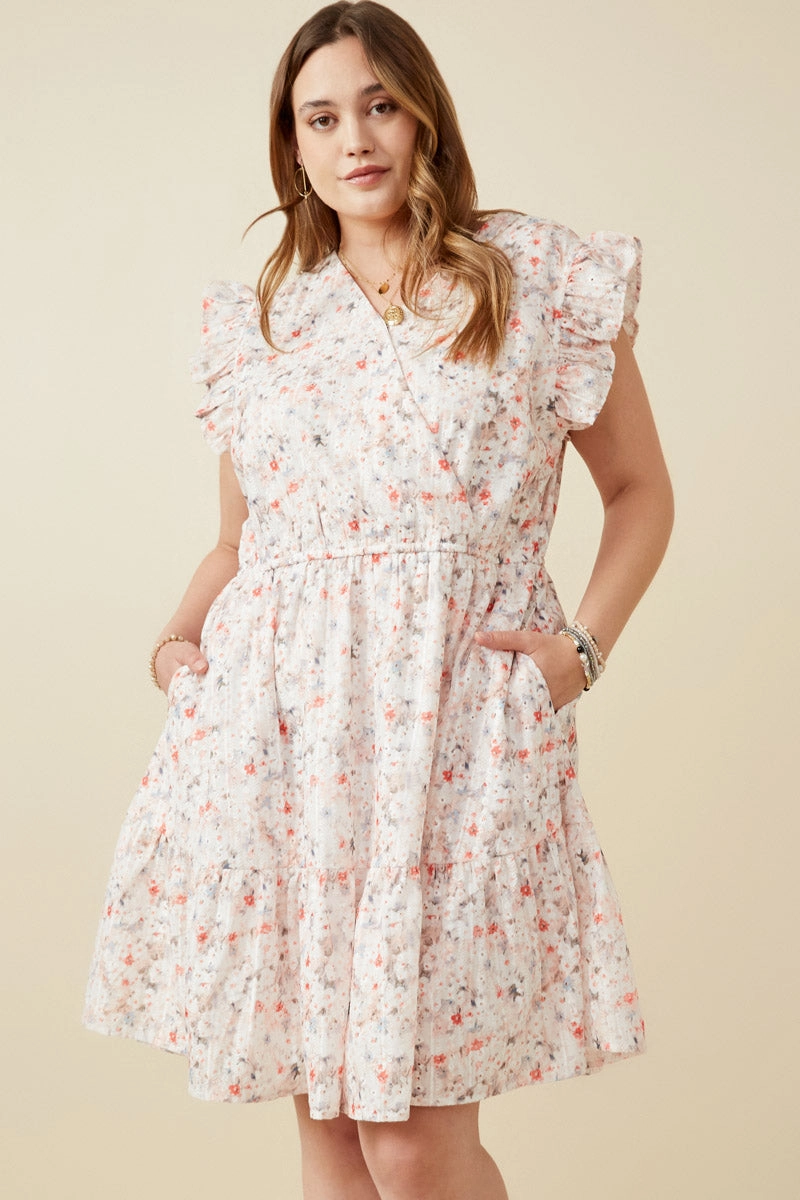 Floral Print Eyelet Ruffle Tank Dress Autumn Look
