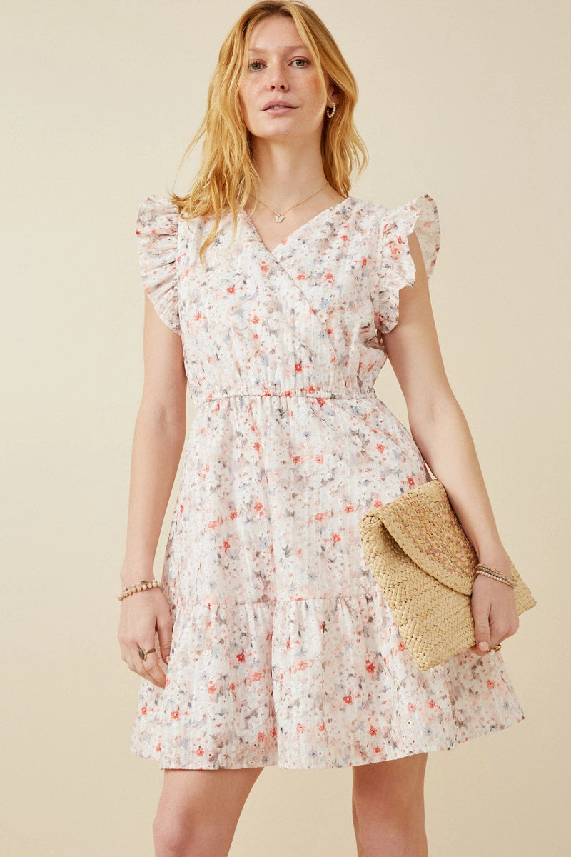 Sleek Volume Trend Texture Floral Print Eyelet Ruffle Tank Dress