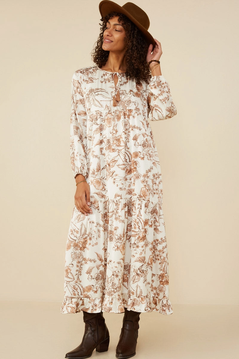 Smart Outfit Floral Print Ruffle Hem Tie Front Maxi Dress