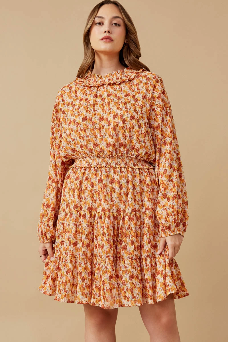 Floral Print Smocked Detail Puff Sleeve Dress Family Warm