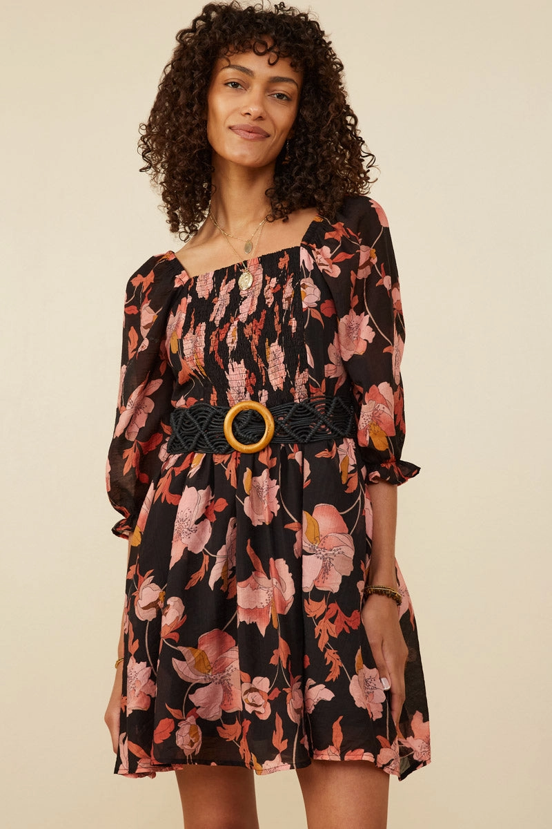 Floral Print Smocked Square Neck Dress Daily Confidence