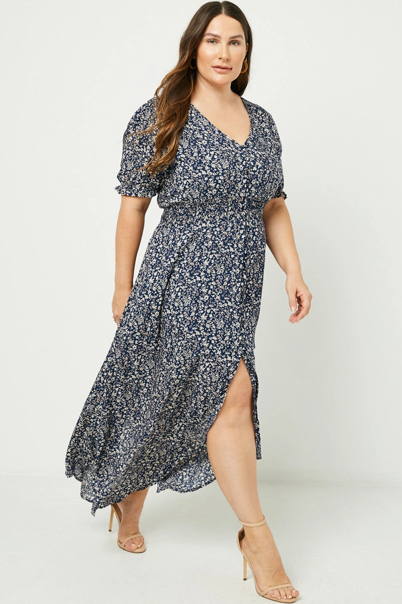 Anytime Wear Floral Ruched Waist Maxi Dress