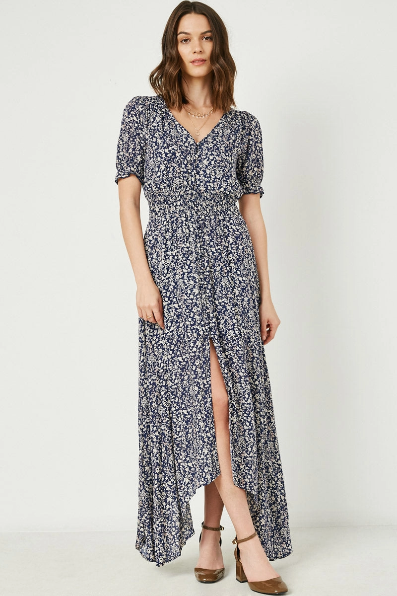 Linen Soft Soft Glide Floral Ruched Waist Maxi Dress