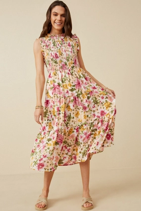 Floral Ruffle Detail Smocked Tank Dress Urban Light Business casual