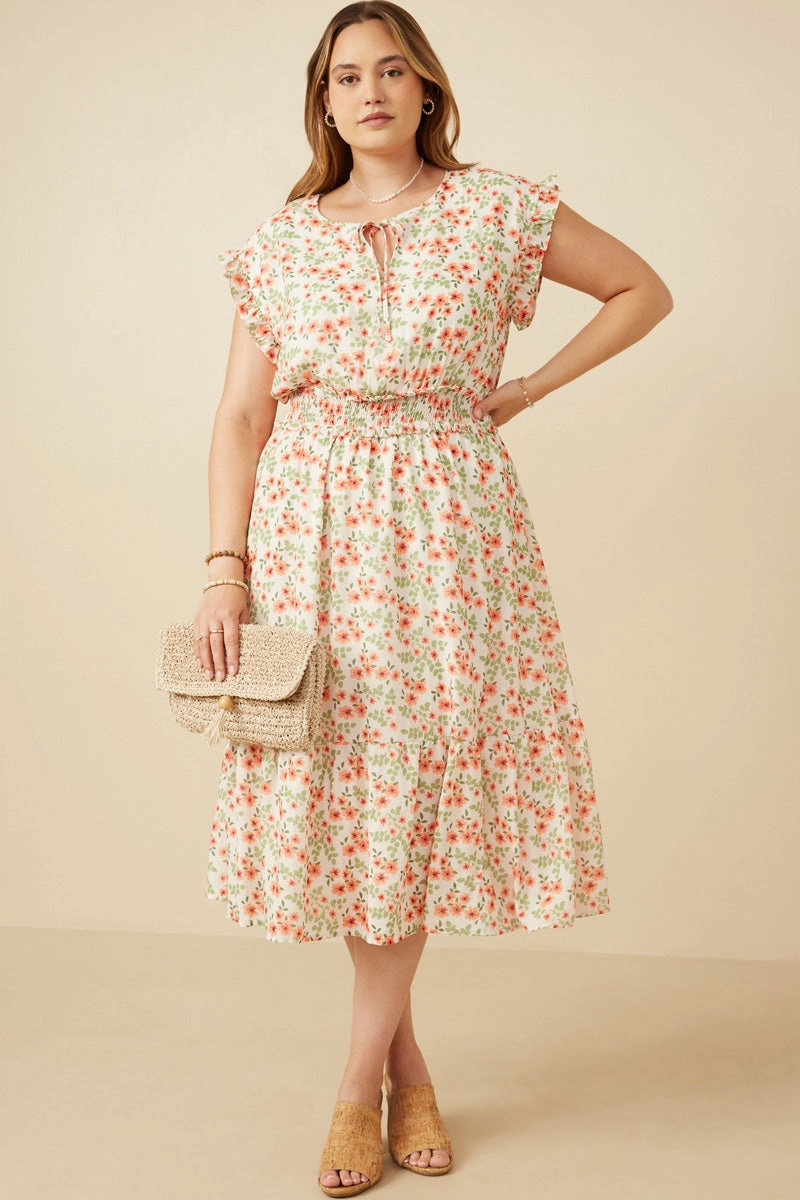 Studio Ready Floral Ruffled Detail Smocked Waist Dress