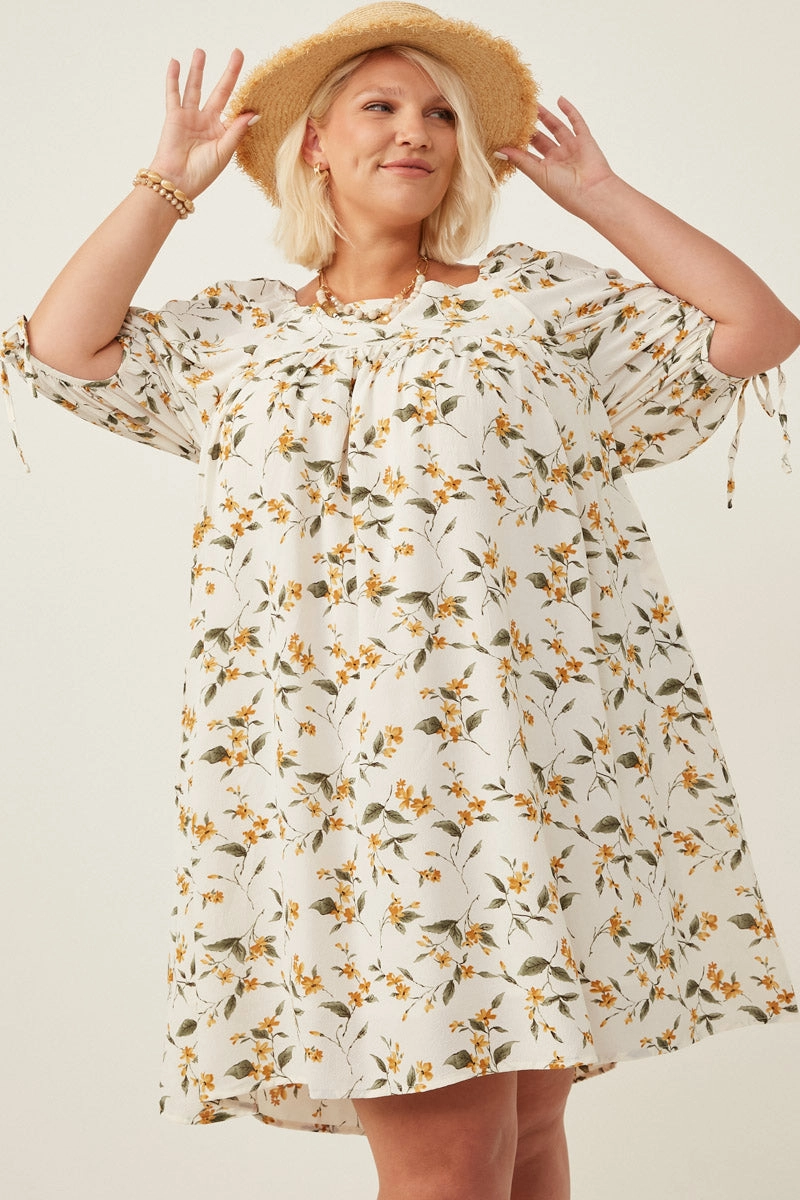 Spring Ready Fashion Staple Floral Square Neck Tie Sleeve Dress