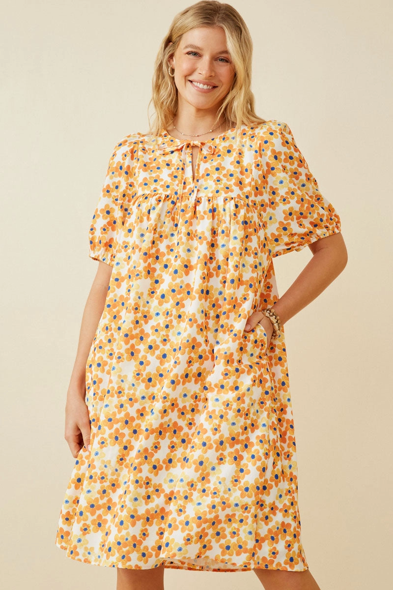 Floral Tie Detail Short Sleeve Dress Party outfit Walk Easy