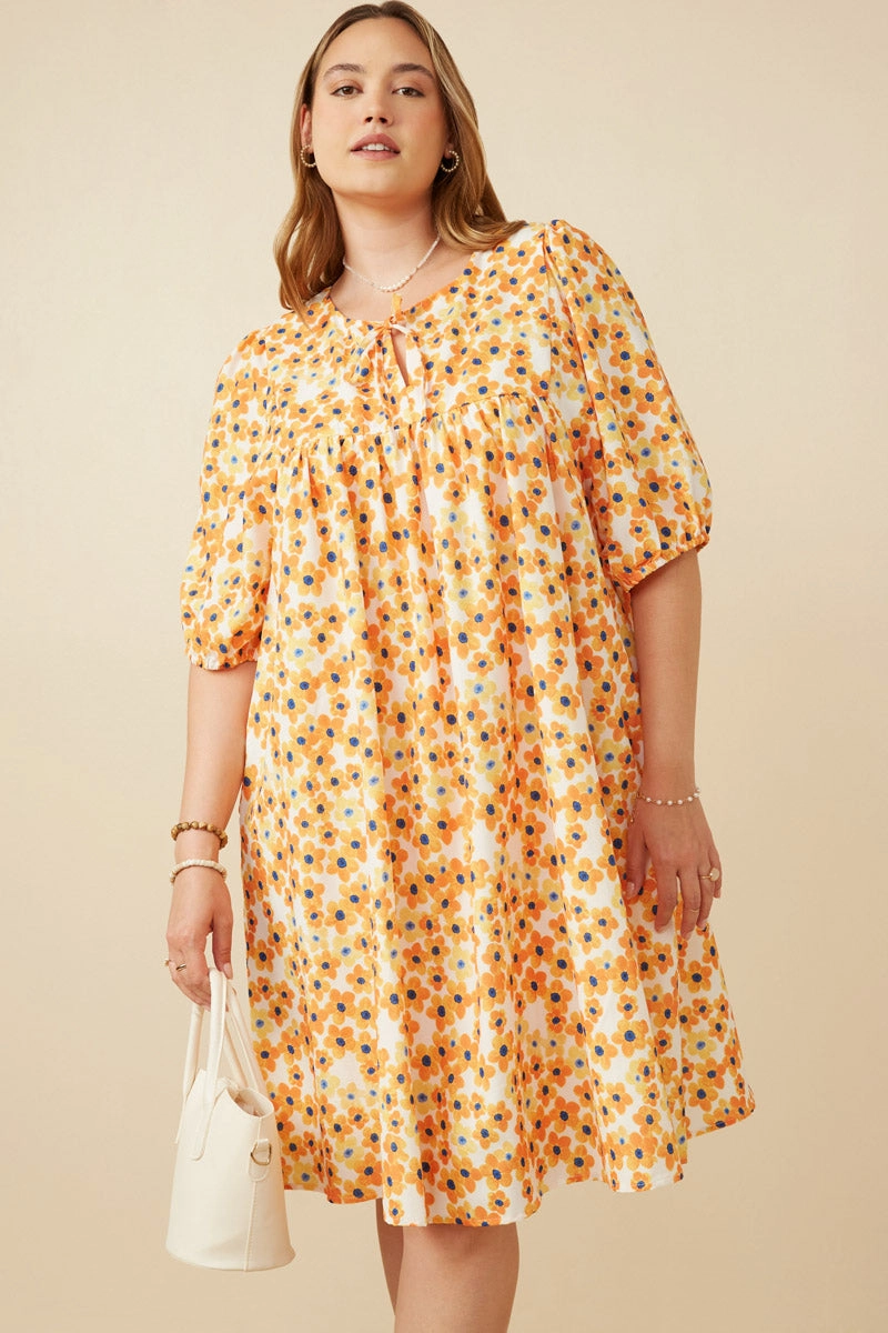 Clean Base Dreamy Texture Floral Tie Detail Short Sleeve Dress