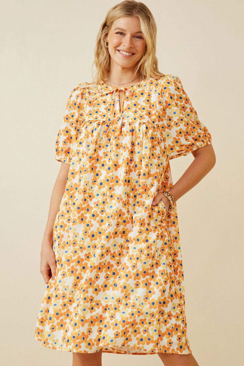 Seasonal Mood Floral Tie Detail Short Sleeve Dress
