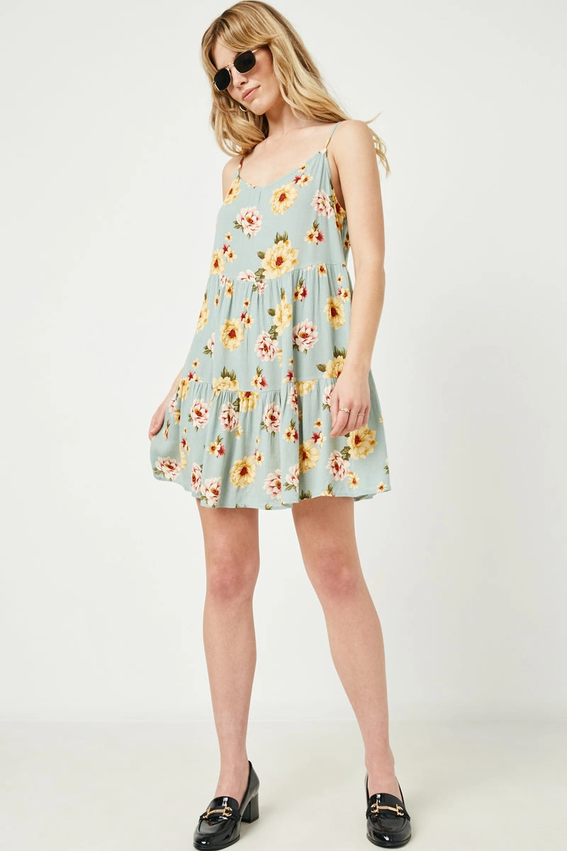 Fall Fashion All Look Floral Tiered Sleeveless Swing Dress