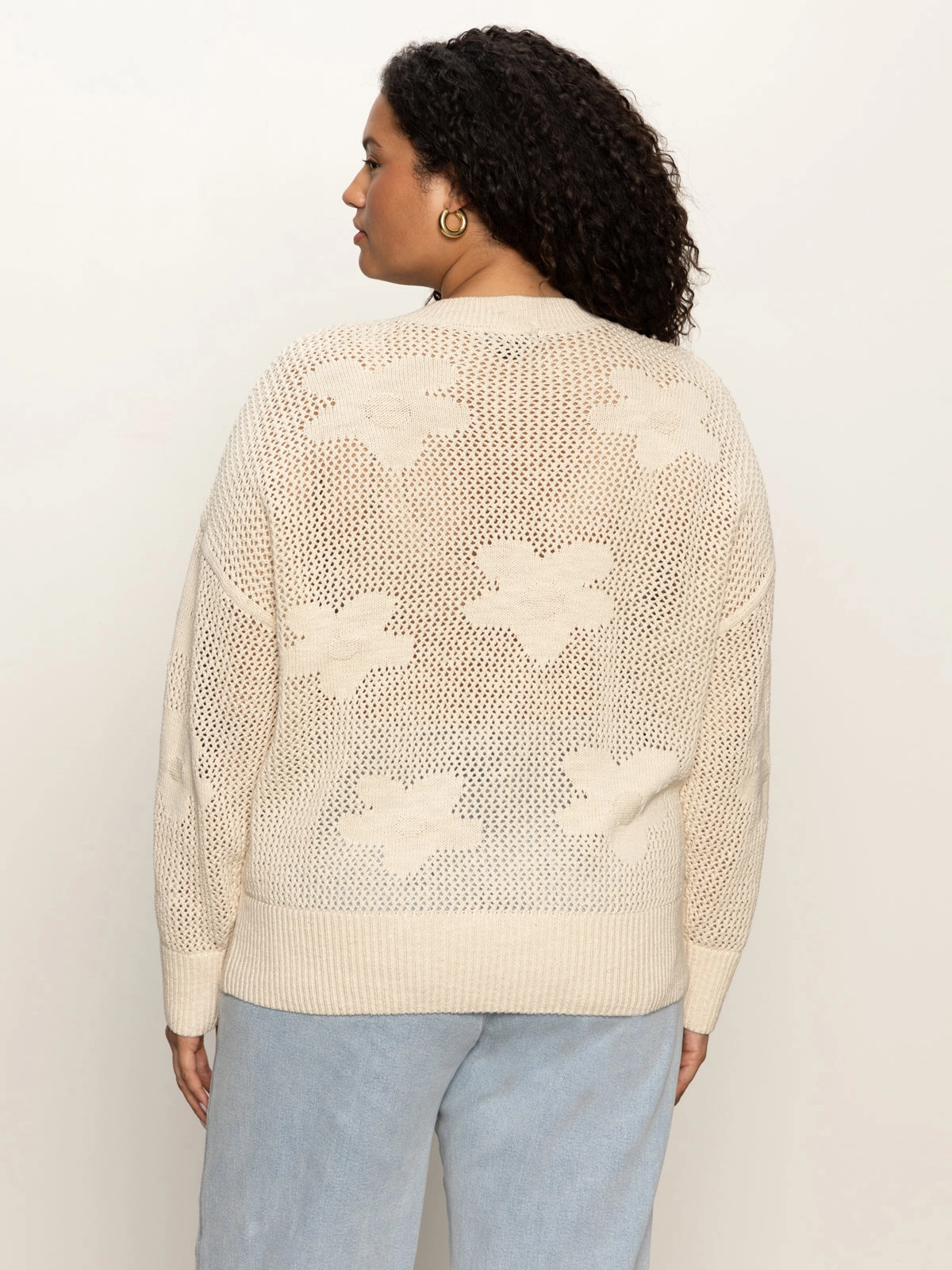 Flower Pop Open Stitch Jacket Eco Natural Extended Sizing Trendy Style