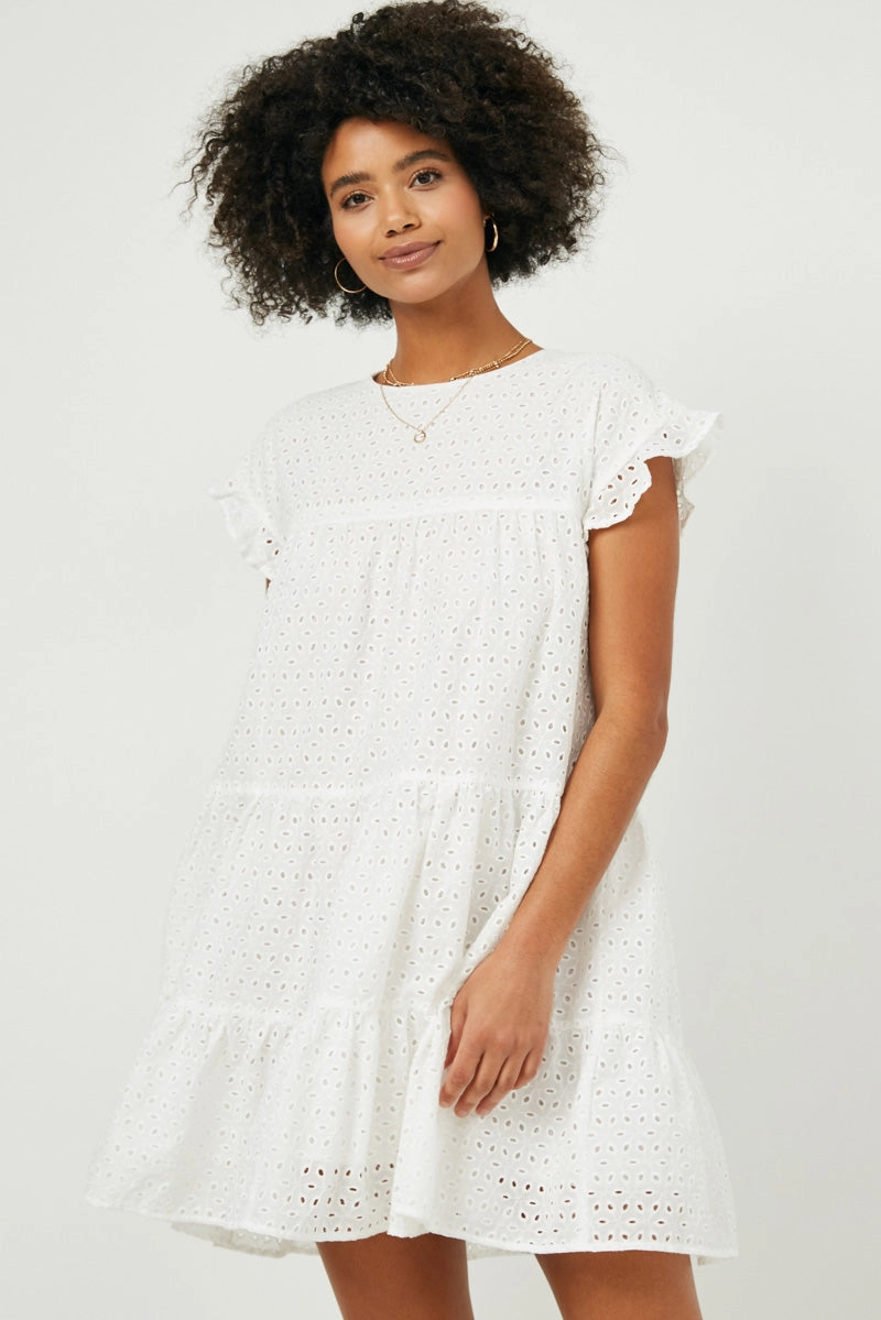 Heritage-Brand Flutter Sleeve Tiered Eyelet Dress