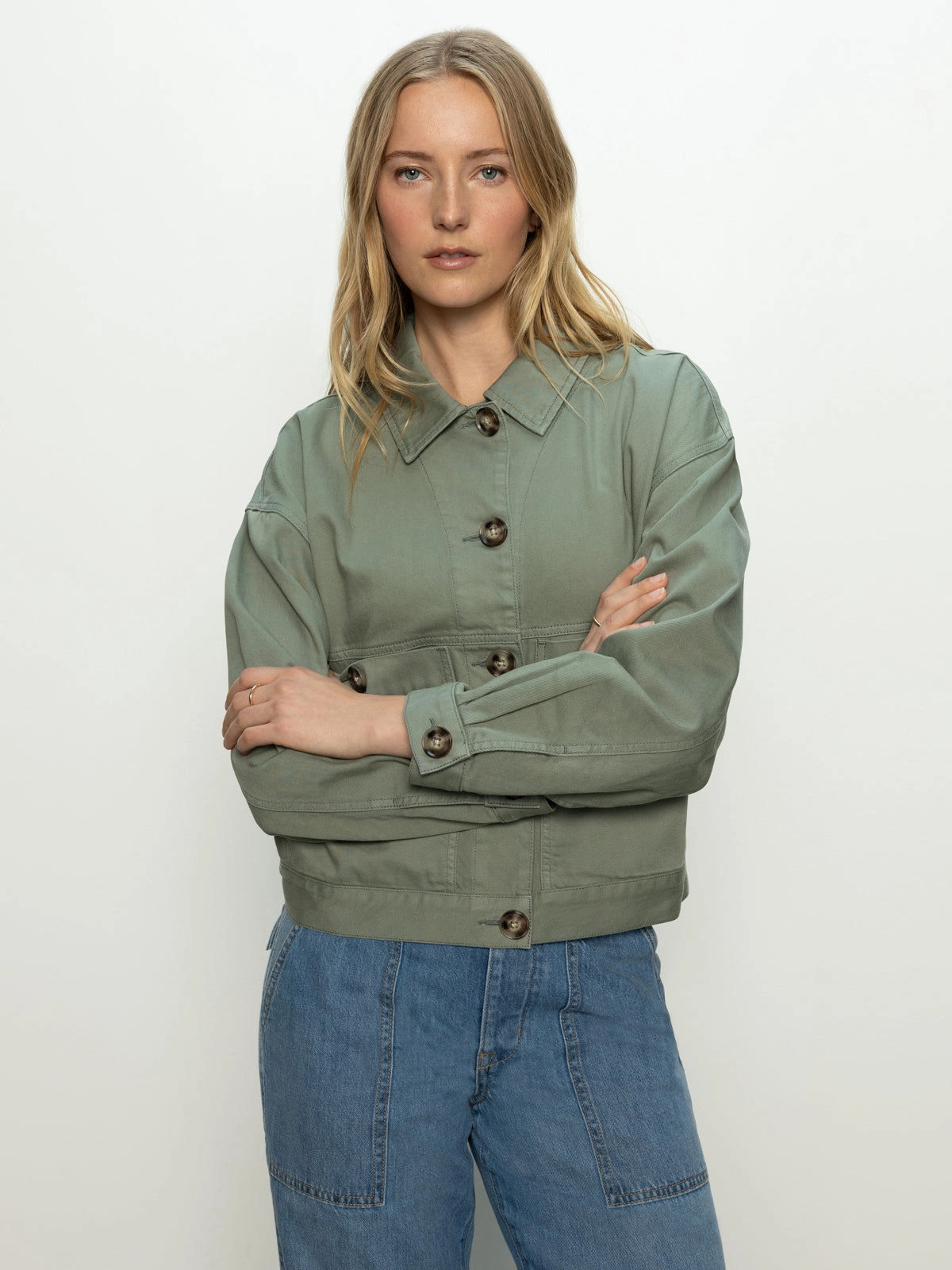 forest spot Coastal Denim Shacket Dark Spruce