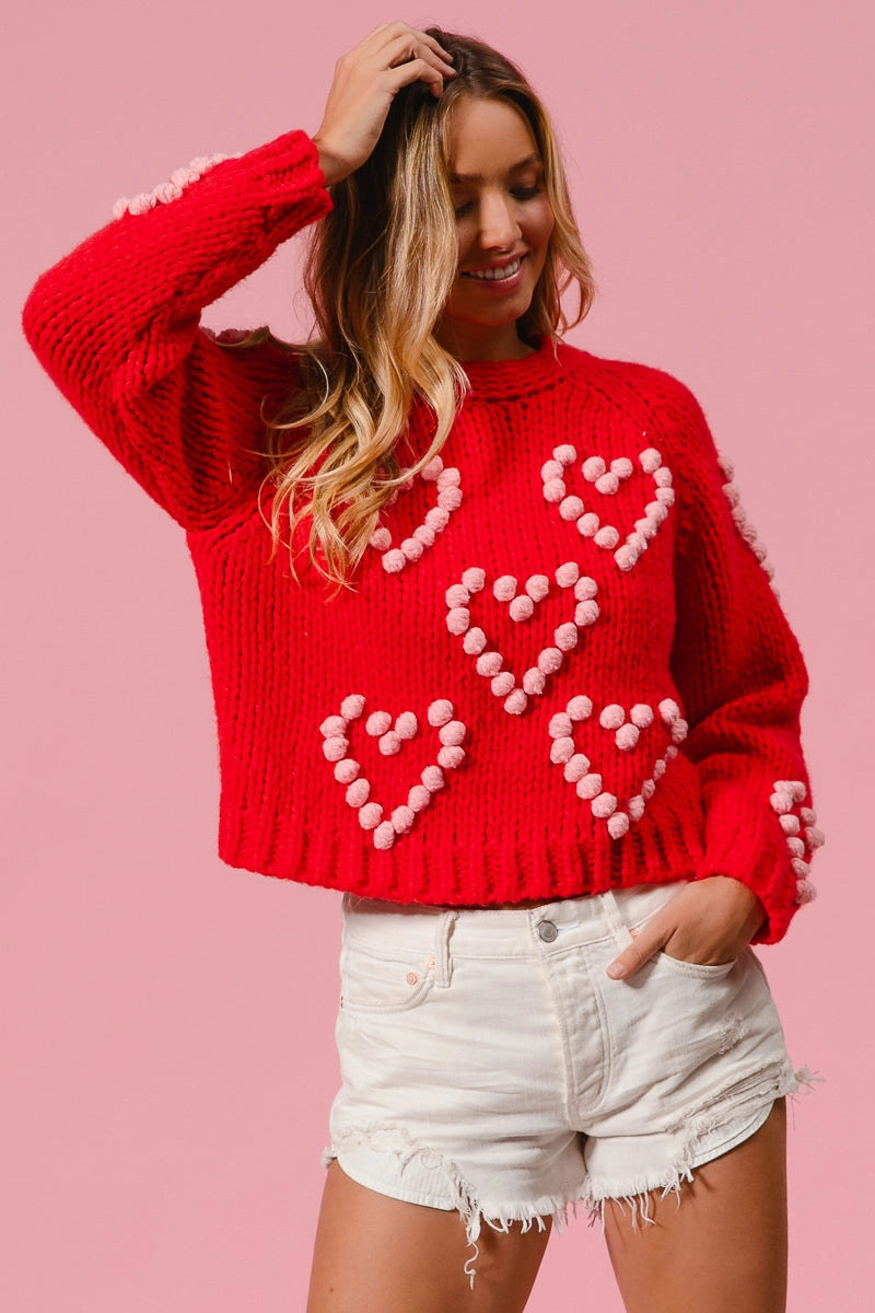 Light Motion Breathable Fit IT2685G-01 | POM POM HEART TEXTUREED VALENTINE SWEATER