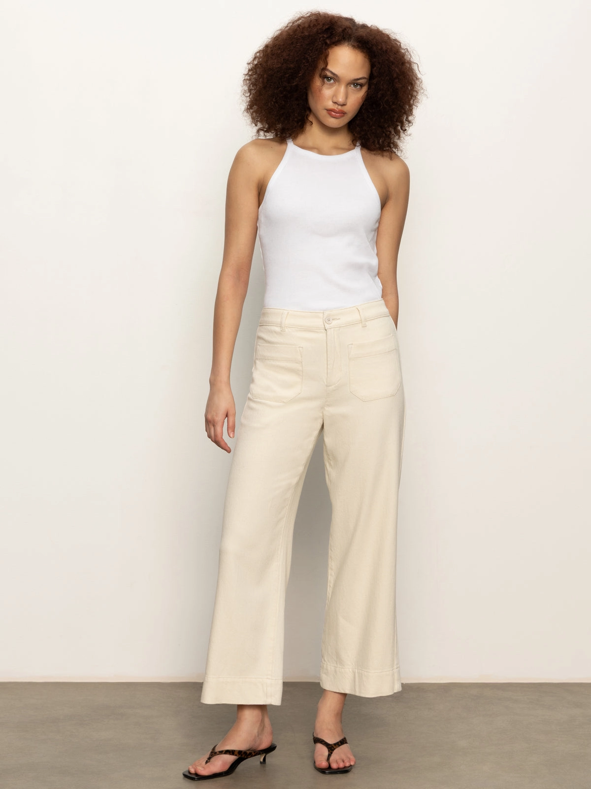 Frayed Soft Marine Wide Leg Standard Rise Crop Pant Macrame