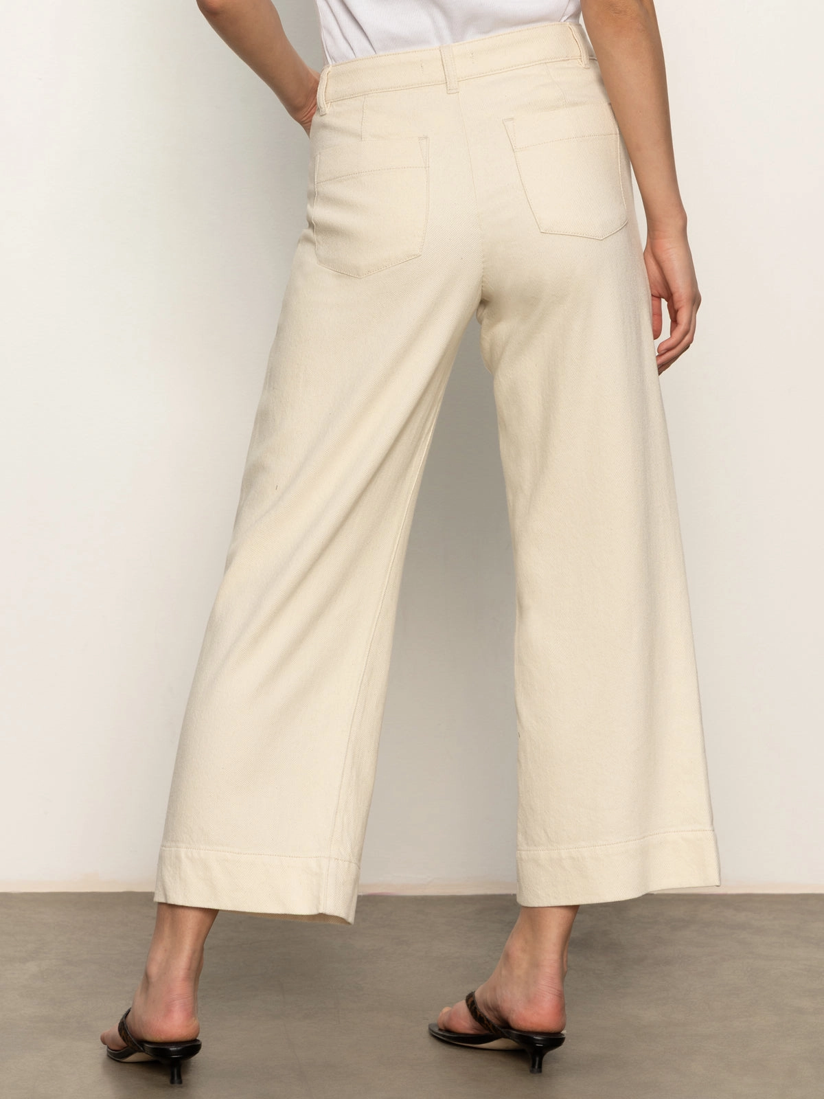 Frayed Soft Marine Wide Leg Standard Rise Crop Pant Macrame