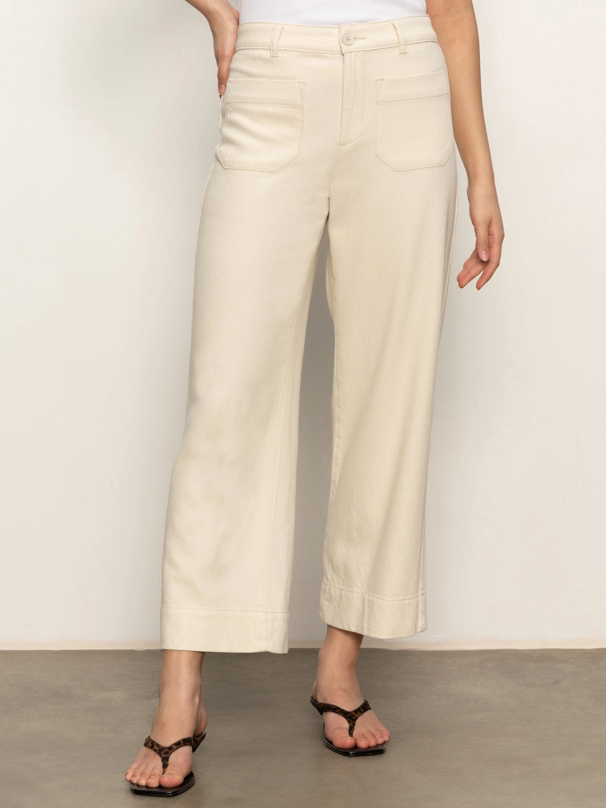 Cozy Comfort Roll-up style Soft Marine Wide Leg Standard Rise Crop Pant Macrame