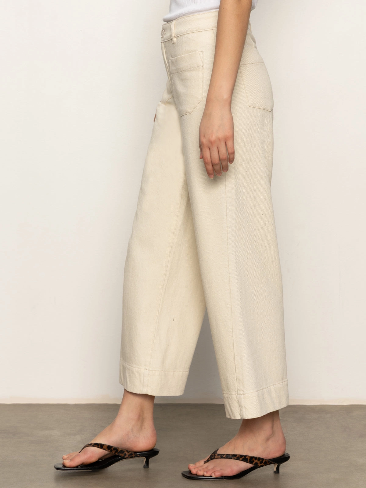 Frayed Soft Marine Wide Leg Standard Rise Crop Pant Macrame