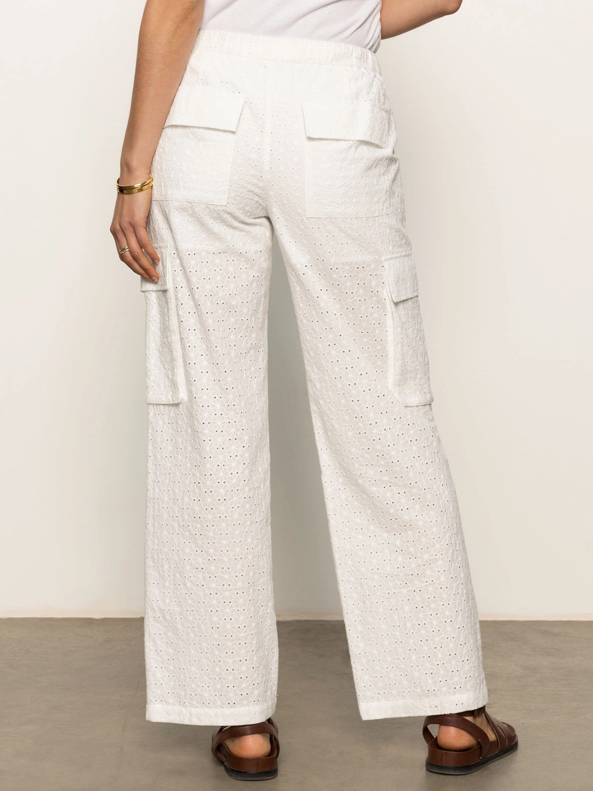 Free Time Eyelet Semi High Rise Pant Bleached White Chic Comfort