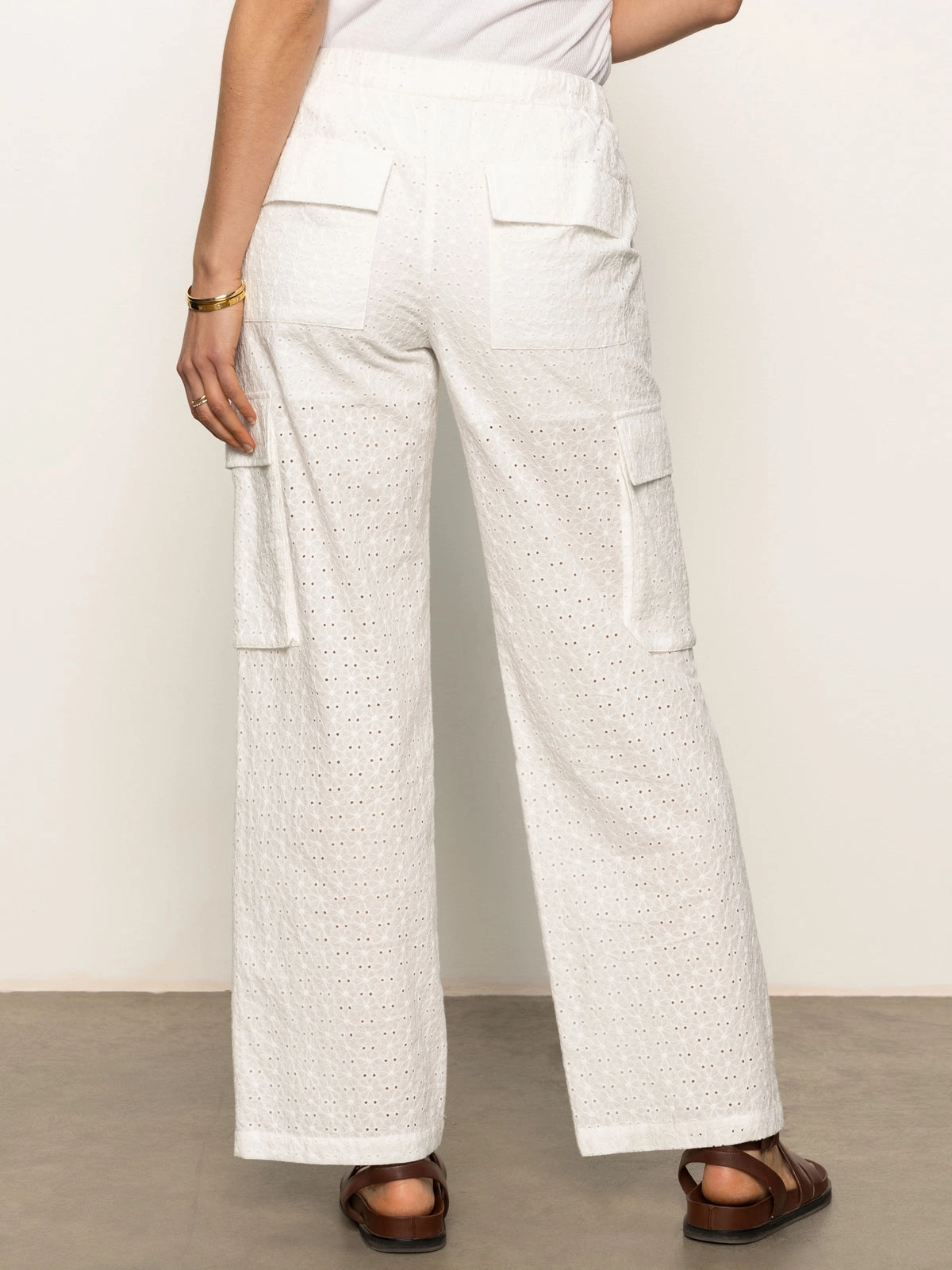 Free Time Eyelet Semi High Rise Pant Bleached White Chic Comfort