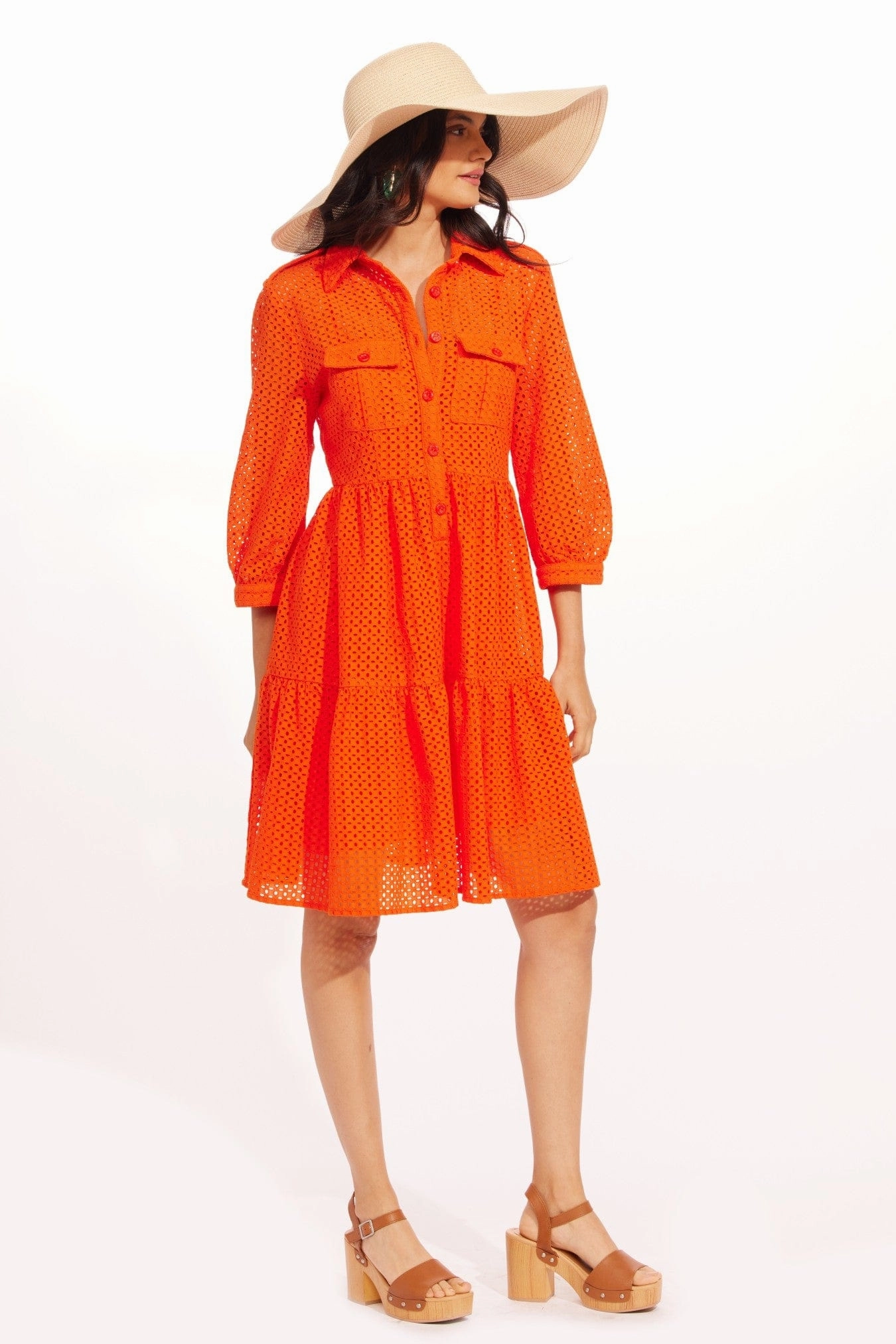 Front Slit Eloise Dress  Tangerine Eyelet
