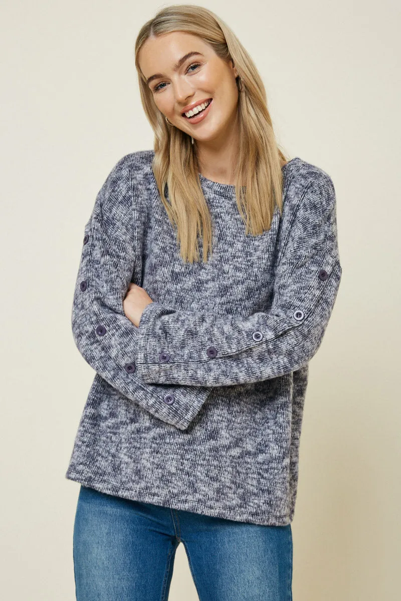 Button Sleeve Brushed Knit Sweater Simple Comfort Comfortable Feel
