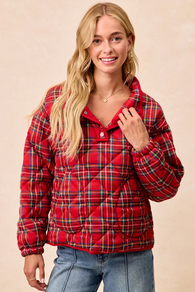 Modern City Outfit IT4750S-03 | CHRISTMAS THEME QUILTING PLAID BUTTONED TOP
