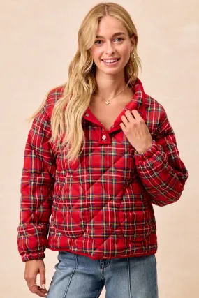 Classic Zip Up Winter Outerwear IT4750S-03 | CHRISTMAS THEME QUILTING PLAID BUTTONED TOP