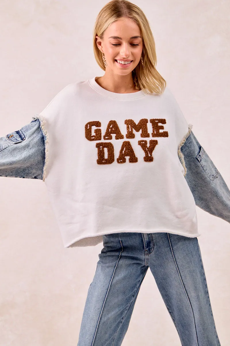 IT2150S-11 | GAMEDAY THEME DENIM SLEEVES TOP Cold Weather Practical Everyday Fit