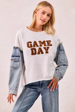 IT2150S-11 | GAMEDAY THEME DENIM SLEEVES TOP Minimal Travel Look