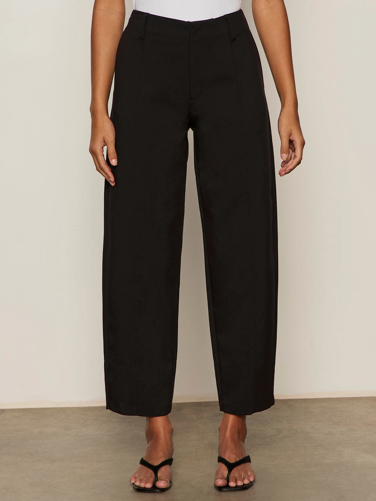 Polished Barrel Pant Black Soft Fabric Tapered Look