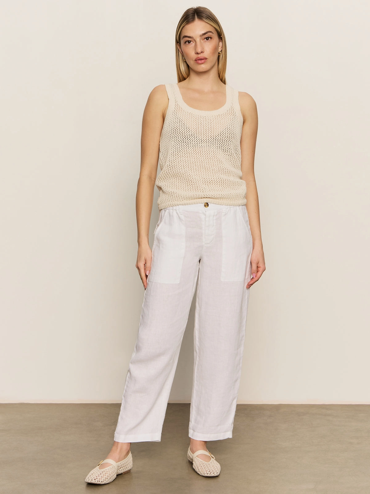 Functional Design Relaxed Linen Cruiser Semi High Rise Pant Bleached White