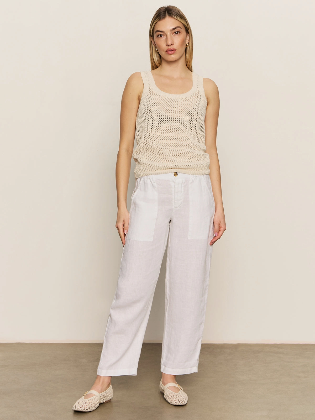 Functional Design Relaxed Linen Cruiser Semi High Rise Pant Bleached White